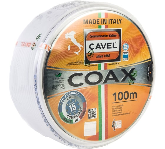 Коаксиальный кабель CAVEL, SAT 50 M, 100м, 75 Ом, 1,0 мм Cu, CuSn 37%, 6,6 мм PVC, белый C00000287