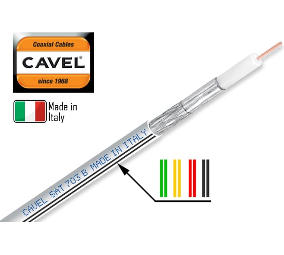 Коаксиальный кабель CAVEL, SAT 50 M, 100м, 75 Ом, 1,0 мм Cu, CuSn 37%, 6,6 мм PVC, белый C00000287
