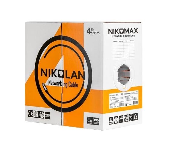 Витая пара TWIST NIKOLAN, 305м, U/UTP, 4PR, cat. 6, Cu, PVC, 23 AWG, indoor U/UTP4-C6-G23-IN-PVC-305-NKL