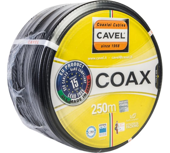 Коаксиальный кабель CAVEL SAT 703 NC 250м, 75 Ом, 1,13 мм Cu, CuSn 45%, 6,6 мм PVC, черный, C000652