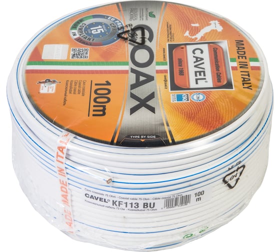 Коаксиальный кабель CAVEL KF 113 100м, 75 Ом, 1,13 мм Cu, 72% CuSn, 6,6 мм PVC, синяя полоса, C000160