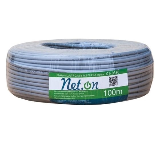 Сетевой кабель витая пара омедненный Net.on UTP Cat.5e 4x2xAWG24 CCA PVC внутренний 100м 01-0330