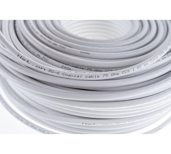 Коаксиальный кабель телевизионный Net.on RG-6 белый CCS 1,00 / Al 32x0,12 / PVC RW 100м 03-0101