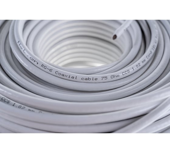 Коаксиальный кабель телевизионный Net.on RG-6 белый CCS 1,02 /18/ / FPE / Al-Pet-Al Foil / Al 48x0,12 / PVC RW 100м 03-0103