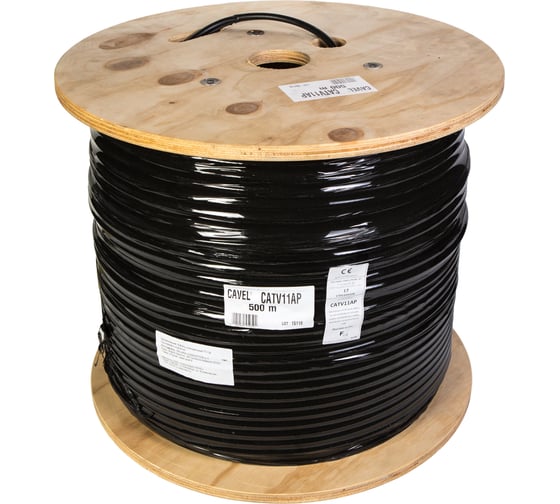 Коаксиальный кабель CAVEL CATV 11 AP 500м, 75 Ом, 1,63 мм Cu, 63% CuSn, 10,1 мм PE, с тросом, C00000007