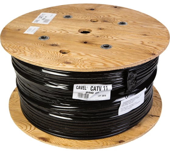 Коаксиальный кабель CAVEL CATV 11 250м, 75 Ом, 1,63 мм Cu, 63% CuSn, 10,1 мм PE, черный, C000527