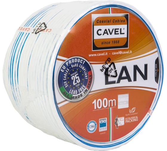 Витая пара CAVEL LAN 745 BU 100м 7a S/FTP, 0,57 мм Cu, CuSn 41%, 8,0 мм PVC, синяя полоса, C001323
