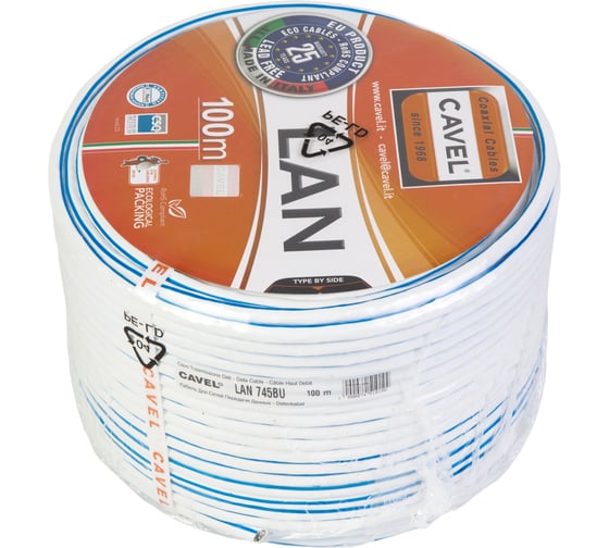 Витая пара CAVEL LAN 745 BU 100м 7a S/FTP, 0,57 мм Cu, CuSn 41%, 8,0 мм PVC, синяя полоса, C001323