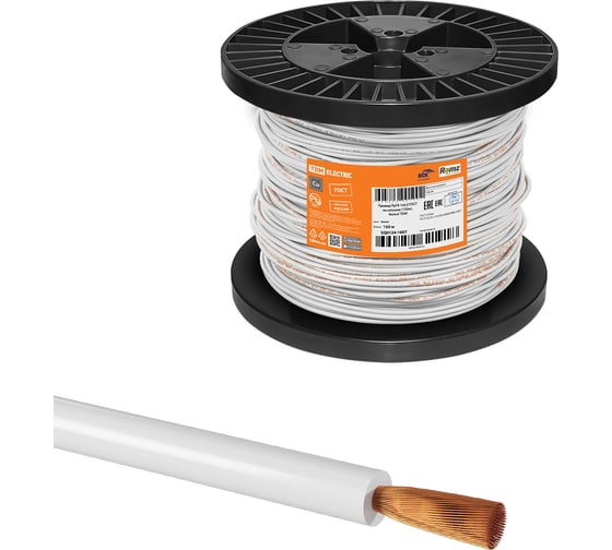 Провод TDM ELECTRIC ПуГВ 1x4,0, ГОСТ, на катушке, 150м, белый SQ0124-1607