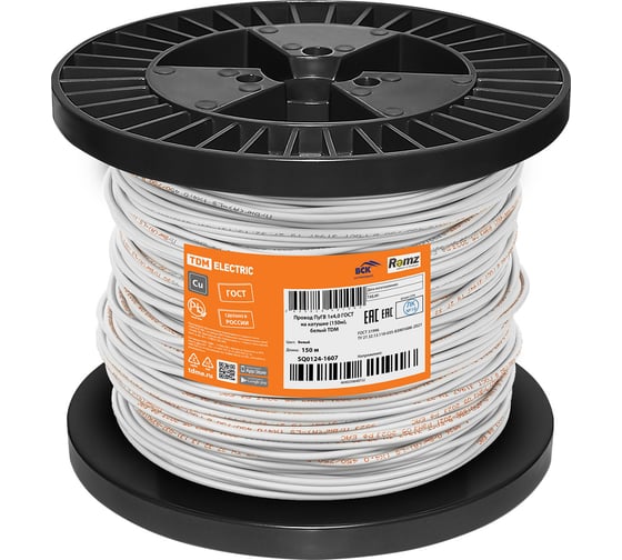 Провод TDM ELECTRIC ПуГВ 1x4,0, ГОСТ, на катушке, 150м, белый SQ0124-1607
