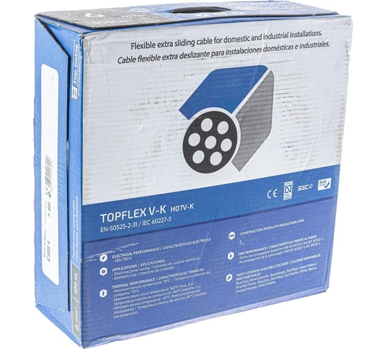Монтажный гибкий провод Top Cable 1Х6 голубой TOPFLEX H07V-K ПВ3 131A006.R100(100м)