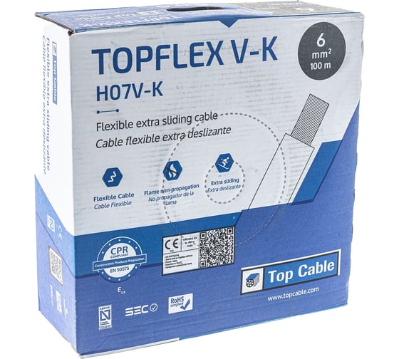 Монтажный гибкий провод Top Cable 1Х6 голубой TOPFLEX H07V-K ПВ3 131A006.R100(100м)