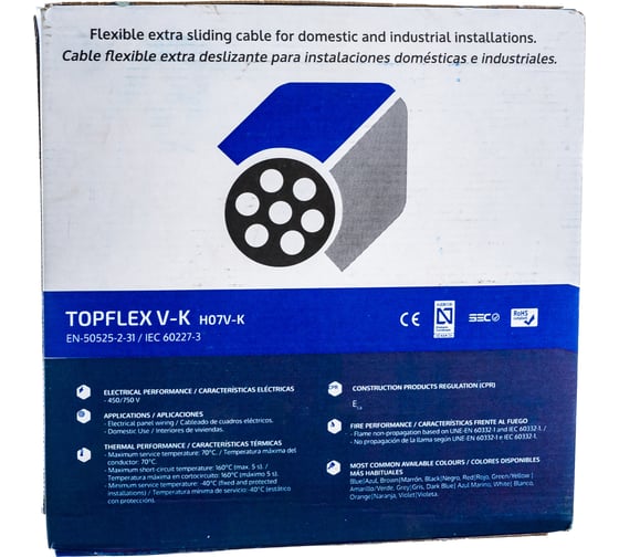 Монтажный гибкий провод Top Cable 1x2.5 голубой TOPFLEX V-K H07V-K 131A002MR100 (100м)
