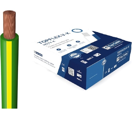 Монтажный гибкий провод Top cable желто-зеленый 1х0,75 TOPFLEX V-K H05V-K 100 м 131V000SR100