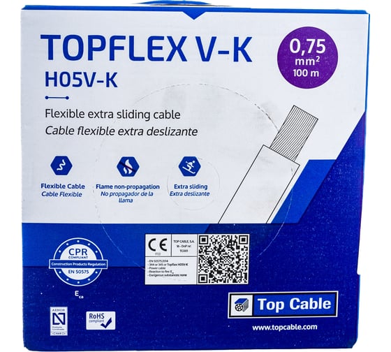 Монтажный гибкий провод 1Х0,75 серый TOPFLEX H05V-K ПВ3 131G000SR100(100м)