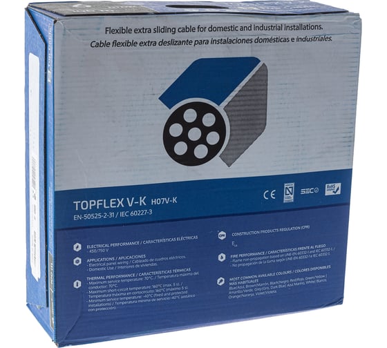 Монтажный гибкий провод Top Cable 1x6 желто-зеленый TOPFLEX V-K H07V-K 131V006.R100(100м)