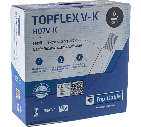 Монтажный гибкий провод Top Cable 1x6 желто-зеленый TOPFLEX V-K H07V-K 131V006.R100(100м)