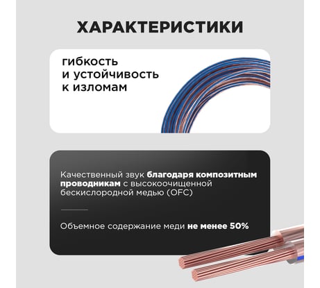 Акустический кабель REXANT 2х2,50 мм2 прозрачный BLUELINE 01-6208-3-10