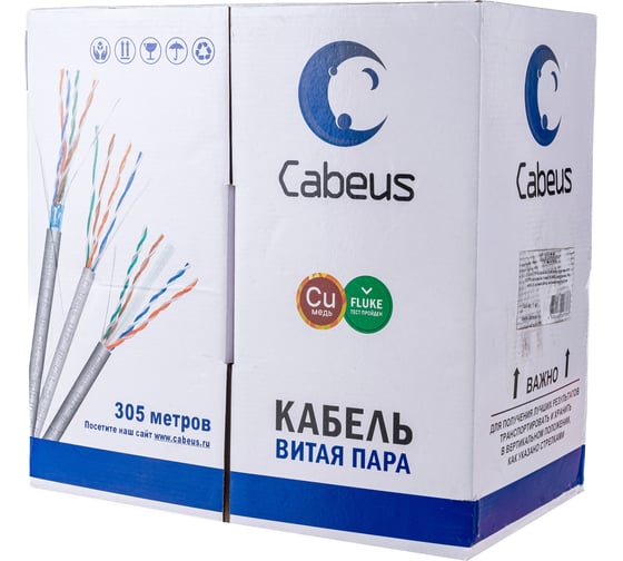 Кабель Cabeus витая пара, категория 5e, 4 пары 0,51мм, одножильный, UTP-4P-Cat.5e-SOLID-GN