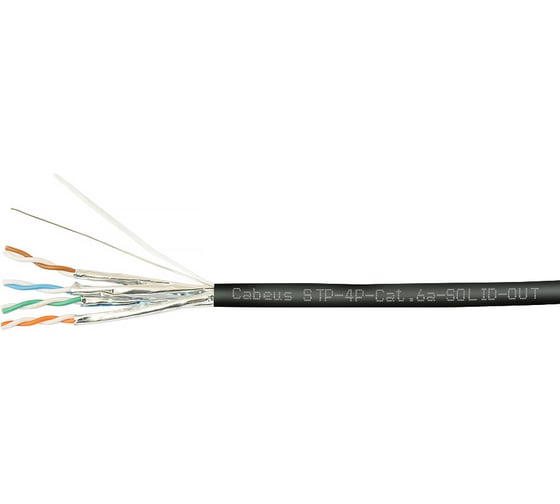 Кабель Cabeus витая пара, категория 6a, 4 пары, одножильный, STP-4P-Cat.6a-SOLID-OUT-LSZH-UV
