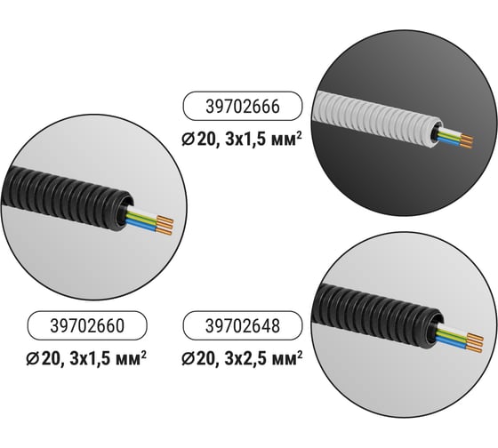 Кабель TDM ELECTRIC ВВГ-Пнг(А)-LS 3х1,5ок(N,PE)-0,66 ГОСТ в гофрированной трубе ПВХ d16 серая (50 м) SQ0140-2001
