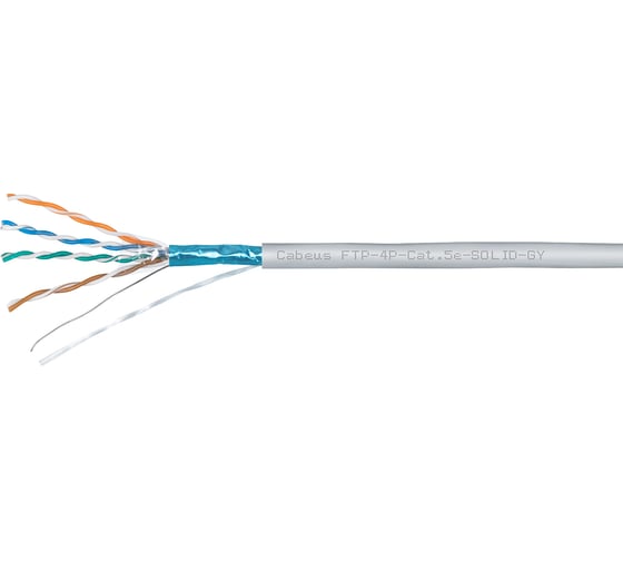 Кабель Cabeus витая пара, экранированная FTP (F/UTP), категория 5e, 4 пары (24 AWG), одножильный, серый, экран - фольга, LSZH, нг(А)-HF, 305 м FTP-4P-Cat.5e-SOLID-LSZH-GY
