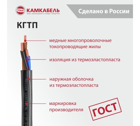 Кабель Камкабель КГтп 3x1,5 ГОСТ 50 м 11K/П2Я000013200050М