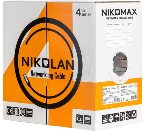 Кабель NIKOMAX U/UTP, 4 пары, категория 6, одножильный, медный, 0.55мм, PVC, белый, 305 м NKL 4140A-WT