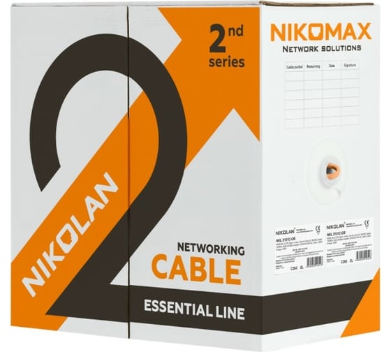 Кабель NIKOMAX U/UTP, 4 пары, категория 5e, одножильный, медный, 0.49 мм, PE до -60С, черный, 305 м NKL 2600B-BK0