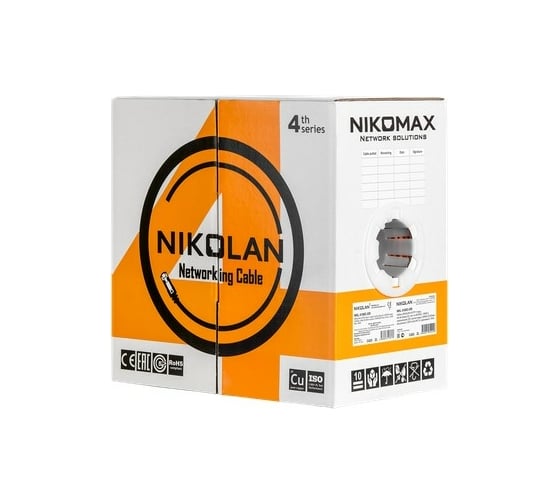 Кабель NIKOMAX, U/UTP 4 пары, категория 5e, одножильный, медный, 0,50 мм, внутренний/внешний, LSZH, -40C, черный, 305м NKL 4100C-BK