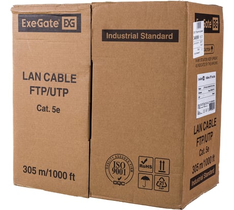 Кабель UTP ExeGate 4 пары, категория 5e, медь, 26AWG, бухта 305м, серый, PVC 264556