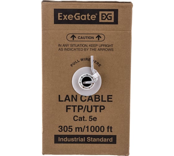 Кабель UTP ExeGate 4 пары, категория 5e, медь, 26AWG, бухта 305м, серый, PVC 264556