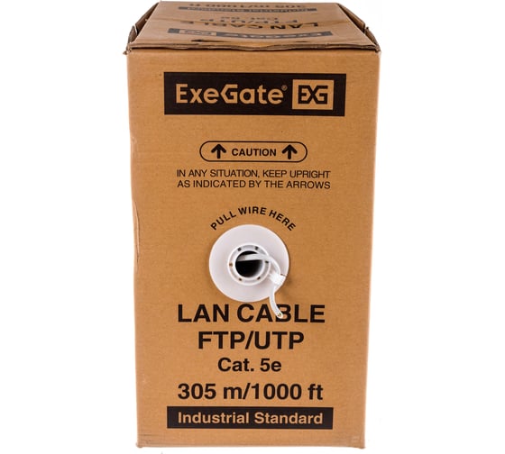 Кабель UTP ExeGate 2 пары, категория 5e, медь, 24AWG, бухта 305м, серый, PVC 281821