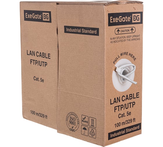 Кабель UTP ExeGate 4 пары, категория 5e, Special CCA, 26AWG, бухта 100м, серый, PVC 281818