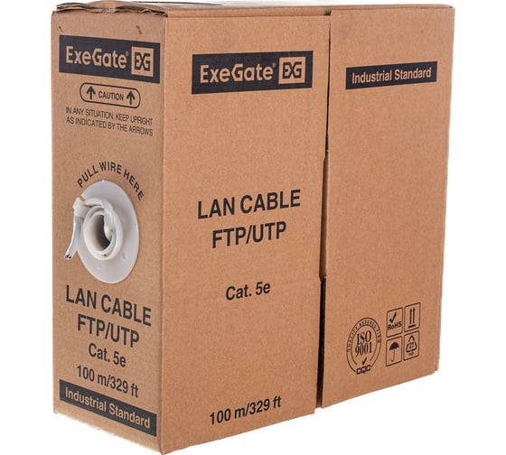 Кабель UTP ExeGate 4 пары, категория 5e, Special CCA, 26AWG, бухта 100м, серый, PVC 281818