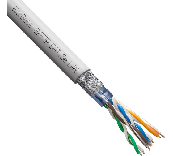 Кабель S/FTP ExeGate 4 пары, категория 5e, медь, 24AWG, экран, бухта 305м, серый, PVC 281809