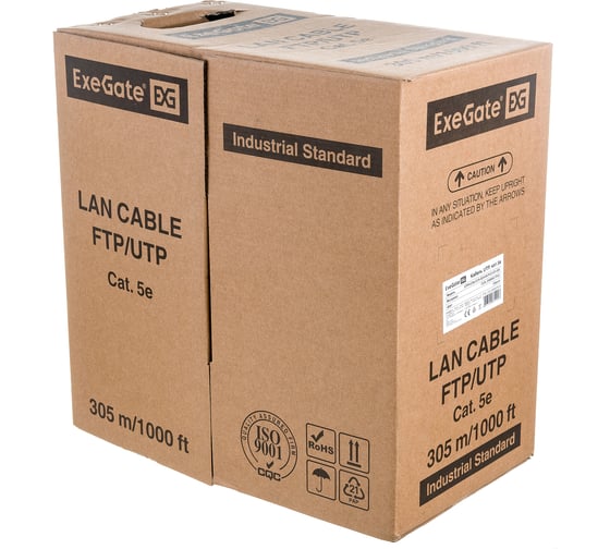 Кабель UTP ExeGate 4 пары, категория 5e, CCA, 24AWG, бухта 305м, серый, PVC 138965