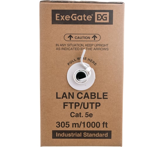 Кабель UTP ExeGate 4 пары, категория 5e, CCA, 24AWG, бухта 305м, серый, PVC 138965