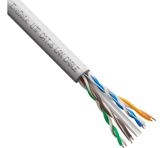 Кабель UTP ExeGate 4 пары, категория 6, CCA, 23AWG, бухта 305м, серый PVC 186134