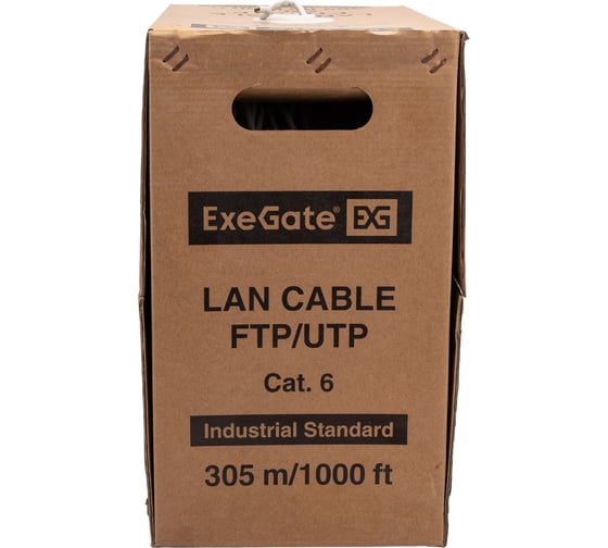 Кабель UTP ExeGate 4 пары, категория 6, CCA, 23AWG, бухта 305м, серый PVC 186134