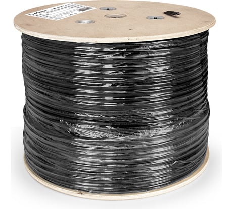 Кабель UTP ExeGate 4 пары, категория 5e, медь, 24AWG, внешний, с тросом, катушка 305м, черный, PE 190974