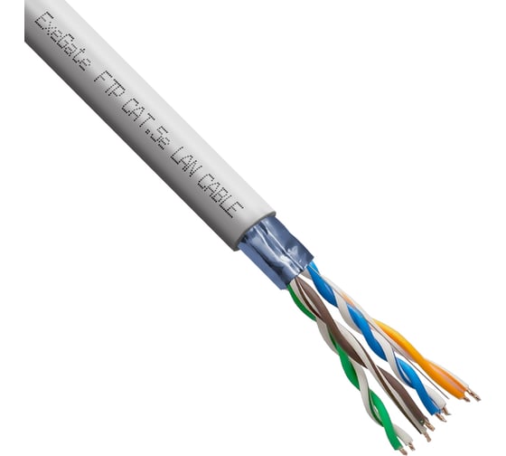 Кабель FTP ExeGate 4 пары, категория 5e, медь, 24AWG, экран, бухта 305м, серый, PVC 281811