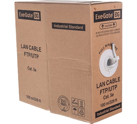 Кабель FTP ExeGate 4 пары, категория 5e, CCA, 24AWG, экран, бухта 100м, серый, PVC 281812