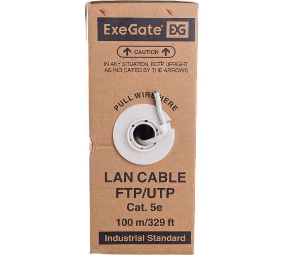Кабель FTP ExeGate 4 пары, категория 5e, CCA, 24AWG, экран, бухта 100м, серый, PVC 281812