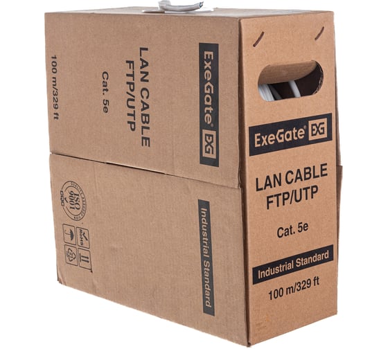 Кабель FTP ExeGate 4 пары, категория 5e, CCA, 24AWG, экран, бухта 100м, серый, PVC 281812