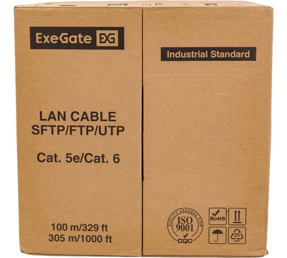 Кабель FTP ExeGate 4 пары, категория 5e, Special медь, 26AWG, экран, бухта 305м, серый, PVC 138967