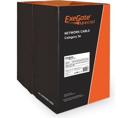 Кабель UTP ExeGate 4 пары, категория 5e, Special CCA, 26AWG, бухта 305м, серый, PVC 261518