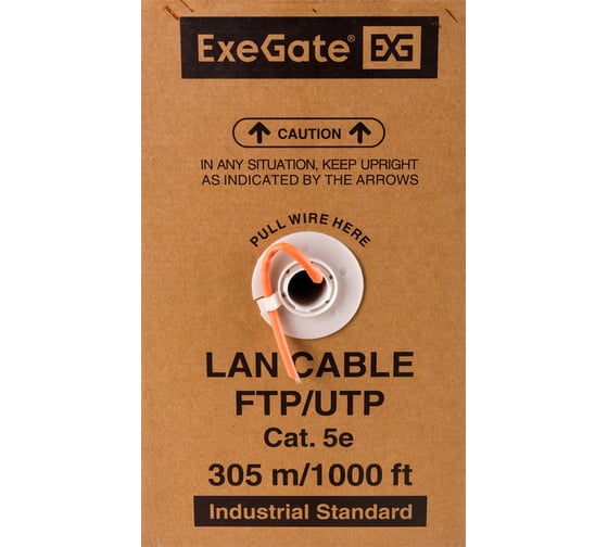 Кабель UTP ExeGate 4 пары категории 5e медь, 24AWG, LSZH, бухта 305м, оранжевый 281820