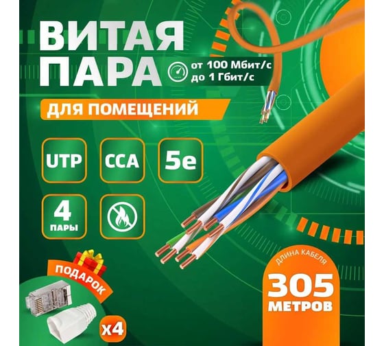 Витая пара TWIST 305м, UTP, 4PR, cat. 5e, CCA, LSZH, 24 AWG, indoor UTP4-C5E-CCA-IN-LSZH-305-TWCS