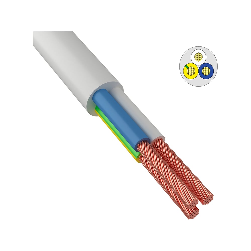 Провод ПВС ККЗ 3х4,0 кв.мм 100 м белый ГОСТ 01-8050-4 - выгодная цена ...